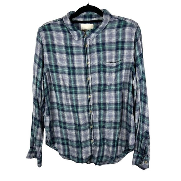 Lucky Brand Tops - Lucky Brand Womens Green Purple Plaid‎ Button-Up Flannel Shirt Women’s Size M